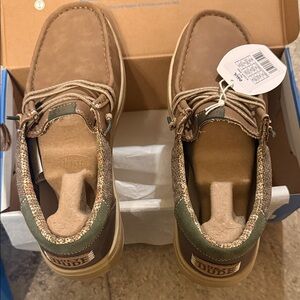 Hey Dude Tan and Green Lace-Up Shoes